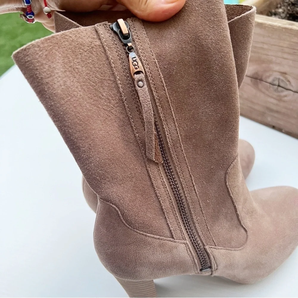 UGG- Athena Suede Leather Stacked Heel Boots Size 5